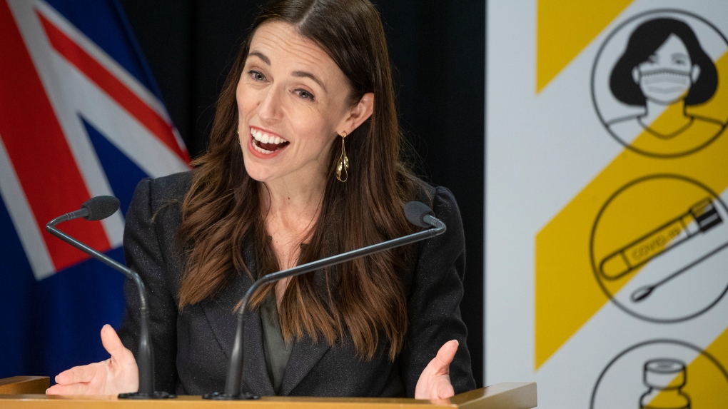 New Zealand Prime Minister Jacinda Ardern addresses a post Cabinet press conference at Parliament in Wellington, New Zealand, Monday, Nov. 22, 2021. (Mark Mitchell/Pool Photo via AP) 