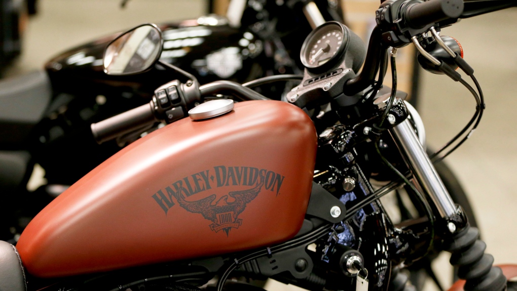 This Wednesday, April 26, 2017, photo shows the Harley-Davidson name on the gas tank of a Harley-Davidson Sportster Iron XL883N at a dealership in Glenshaw, Pa. Harley-Davidson Inc. reports earnings Tuesday, Jan. 30, 2018. (AP Photo/Keith Srakocic)