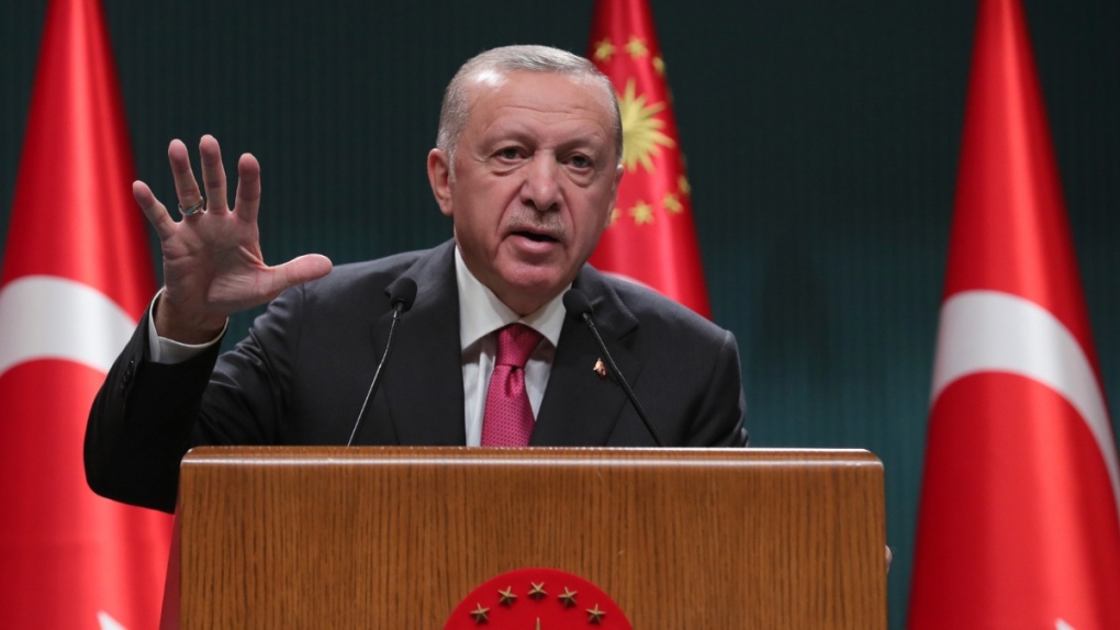 Turkish President Recep Tayyip Erdogan speaks following a Cabinet meeting, in Ankara, Turkey, on May 23, 2022. (Turkish Presidency via AP Photo) 