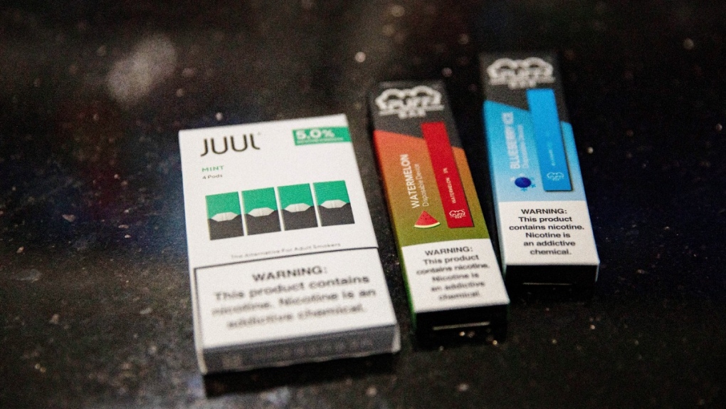 Juul pods and disposable vape devices at a store in Brooklyn, on Jan. 31, 2020. (Marshall Ritzel / AP) 