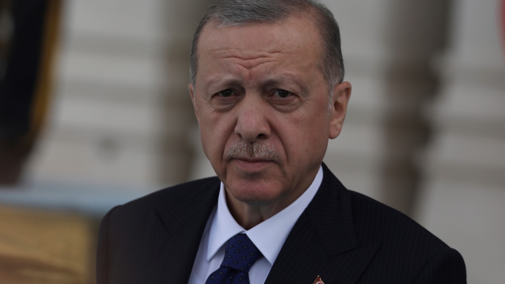 Turkish President Recep Tayyip Erdogan arrives for an official welcome ceremony, in Ankara, Turkey, Wednesday, June 8, 2022.(AP Photo/Burhan Ozbilici)