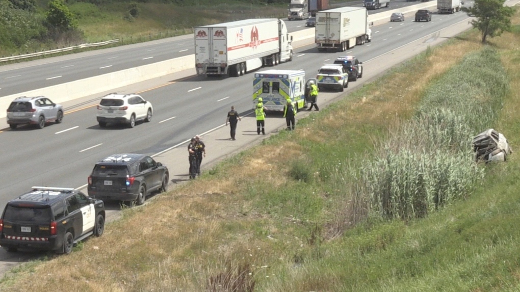 OPP K-9 called in after crash on 401 near Dorchester