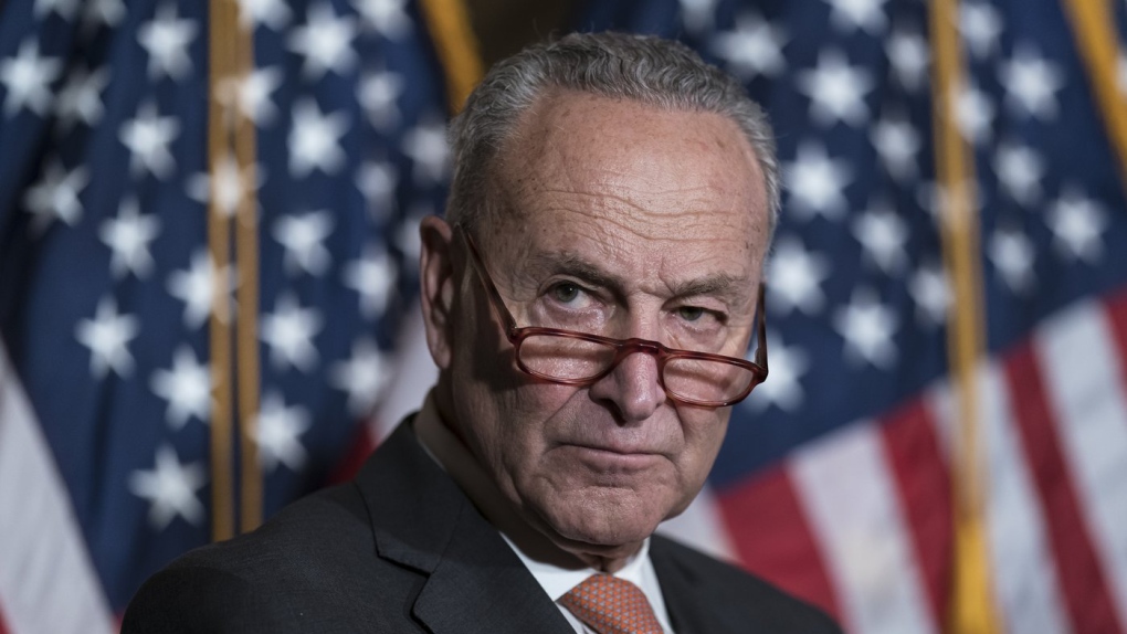 Senate Majority Leader Chuck Schumer, D-N.Y., arrives to meet with reporters after a bill designed to encourage more semiconductor companies to build chip plants in the United States passed the Senate, at the Capitol in Washington, July 27, 2022. (AP Photo/J. Scott Applewhite)