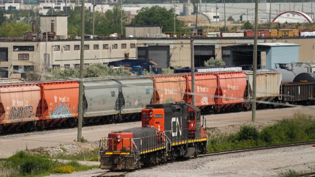 CN rail trains are shown at the CN MacMillan Yard in Vaughan, Ont., June 20, 2022. THE CANADIAN PRESS/Nathan Denette
