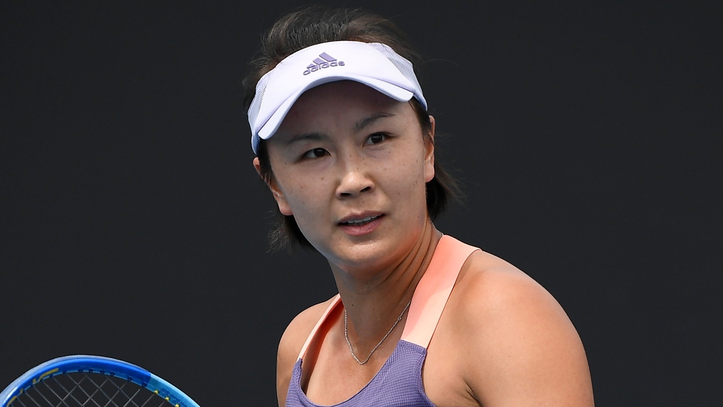 China's Peng Shuai reacts during her first round singles match against Japan's Nao Hibino at the Australian Open tennis championship in Melbourne, Australia on Jan. 21, 2020. (AP Photo/Andy Brownbill, File)