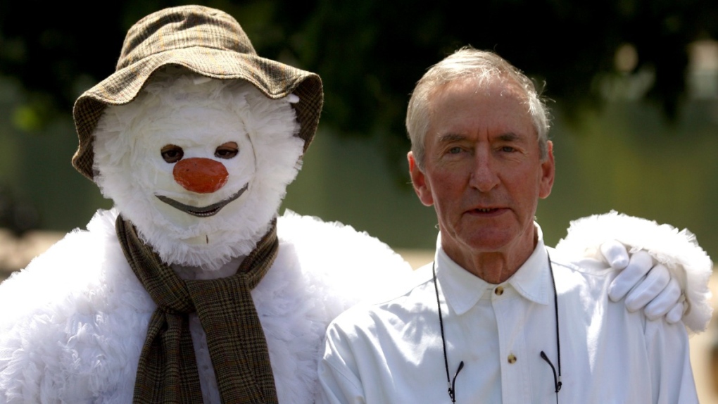 Raymond Briggs and 'The Snowman' in Hyde Park, London. (Anthony Devlin/PA via AP) 