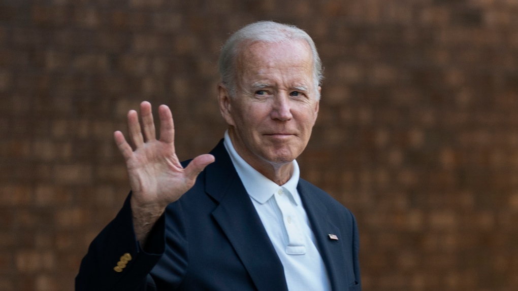 U.S. President Joe Biden waves as he leaves Holy Spirit Catholic Church in Johns Island, S.C., after attending a Mass, Saturday, Aug. 13, 2022. Biden is in Kiawah Island with his family on vacation. (AP Photo/Manuel Balce Ceneta)