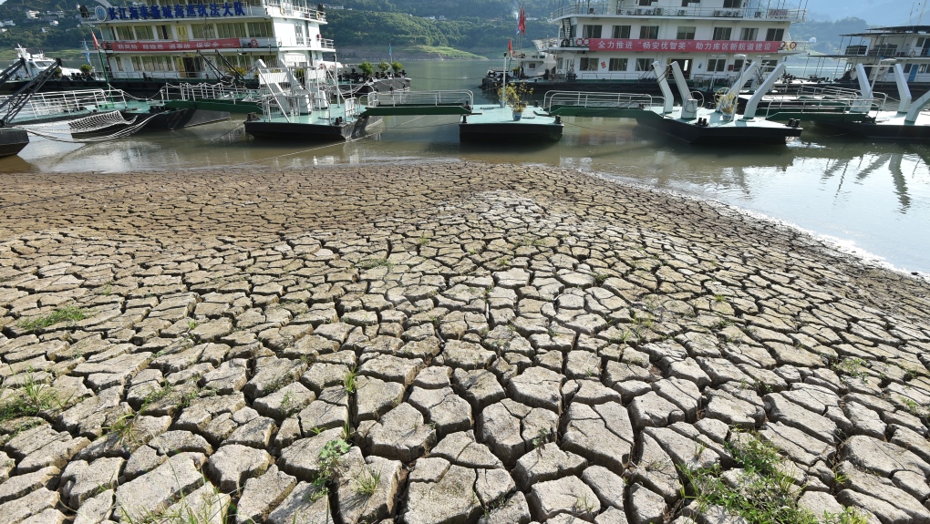 A cracked riverbed in a section of Yangtze River in Yunyang, Chongqing, is shown here on August 16. (Visual China Group/Getty Images)
