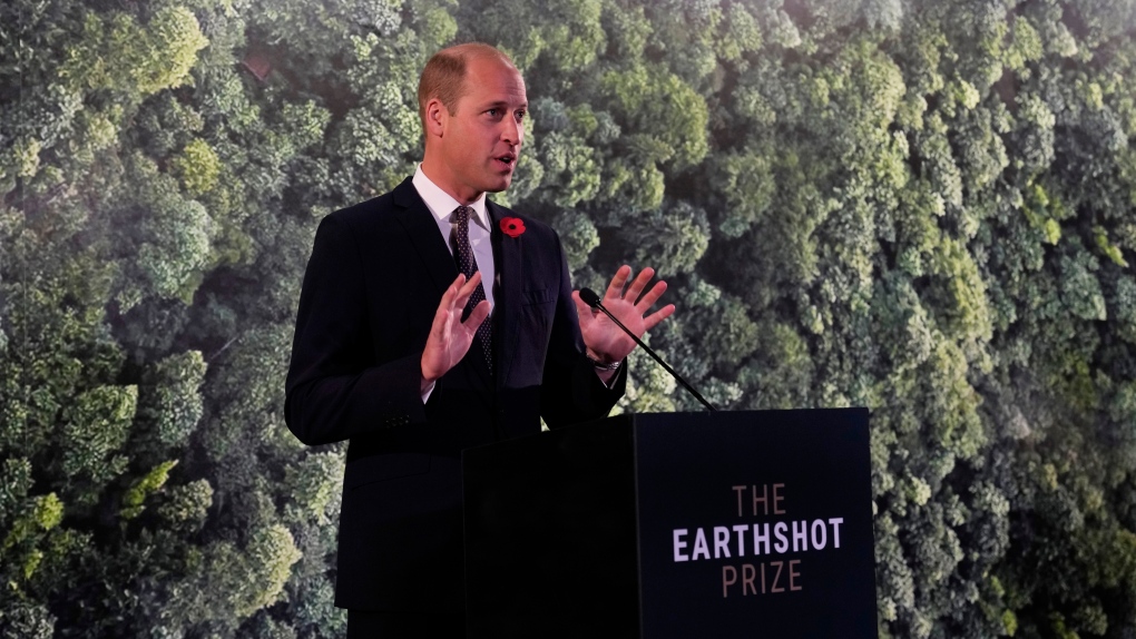 FILE - Britain's Prince William speaks during a meeting with Earthshot prize winners and finalists at the Glasgow Science Centre on the sidelines of the COP26 UN Climate Summit in Glasgow, Scotland, Nov. 2, 2021. (AP Photo/Alastair Grant, Pool, File)