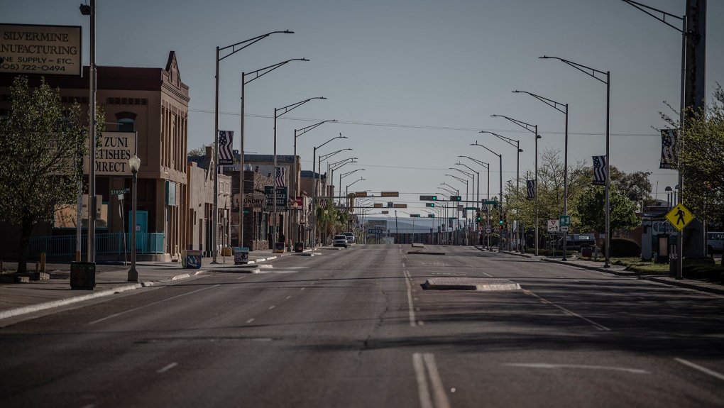 This photo shows a street in Gallup, N.M., Tuesday, May 5, 2020. (Roberto E. Rosales/The Albuquerque Journal via AP)