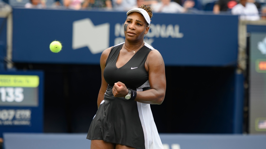 Serena Williams of the U.S.A celebrates after defeating Nuria Parrizas-Diaz of Spain, during the National Bank Open women’s tennis tournament in Toronto, on Monday, Aug. 8, 2022. THE CANADIAN PRESS/Christopher Katsarov