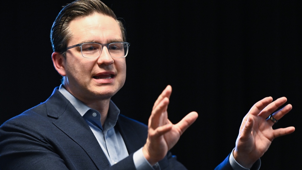 Pierre Poilievre, contender for the leadership of the federal Conservative party, speaks at a rally, in Charlottetown P.E.I., Saturday, August 20, 2022. THE CANADIAN PRESS/Jacques Boissinot