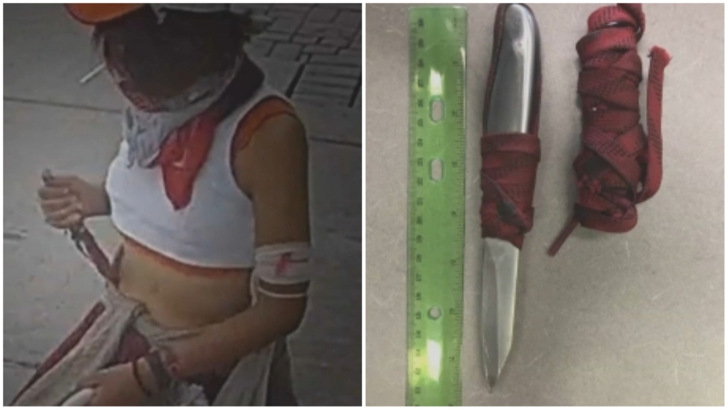 Knife image, video of woman holding it prior to being shoved by officer released by Edmonton police