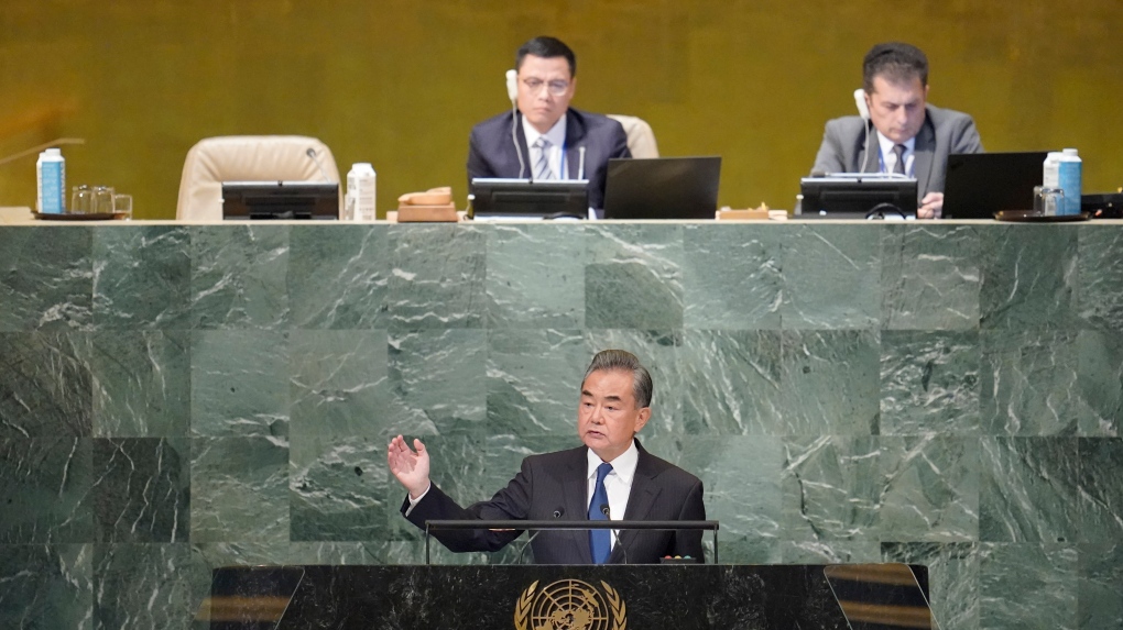 Foreign Minister of China Wang Yi addresses the 77th session of the United Nations General Assembly, Saturday, Sept. 24, 2022 at U.N. headquarters. (AP Photo/Mary Altaffer)