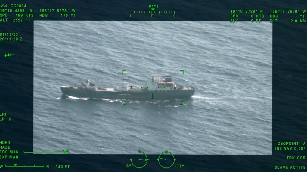 A Russian surveillance ship patrolling off the coast of Hawaii. (U.S. Coast Guard via AP) 