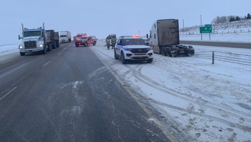 RCMP warn of snow and ice-covered QEII Highway north of Calgary