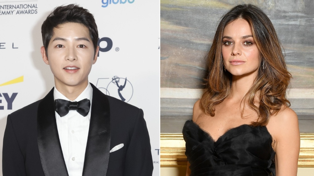 Song Joong-ki, left, and Katy Louise Saunders are seen in this composite image. (Source: Getty Images via CNN)