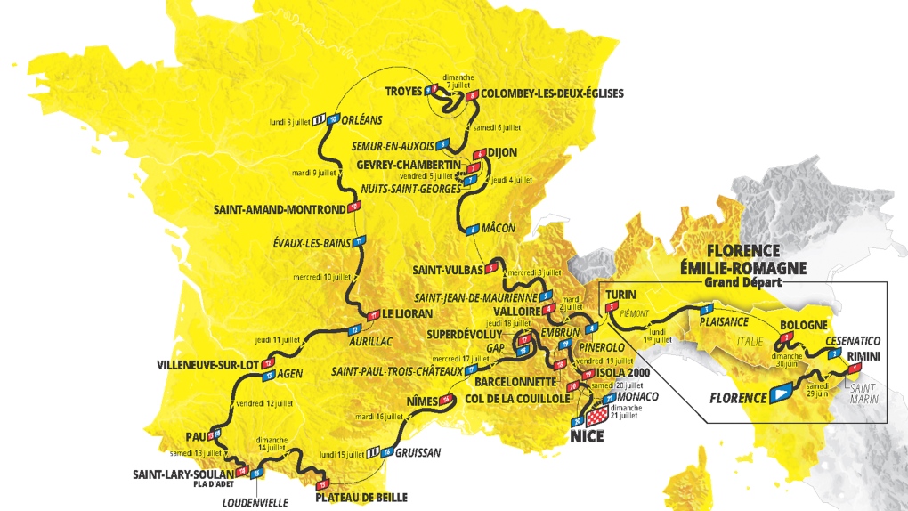 Il Tour de France inizia in Italia, con quattro arrivi in ​​salita e una cronometro al termine