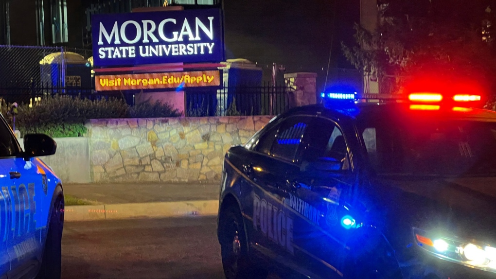 Baltimore police respond to a shooting at Morgan State University, Oct. 3, 2023, in Baltimore. (Jerry Jackson/The Baltimore Sun via AP)
