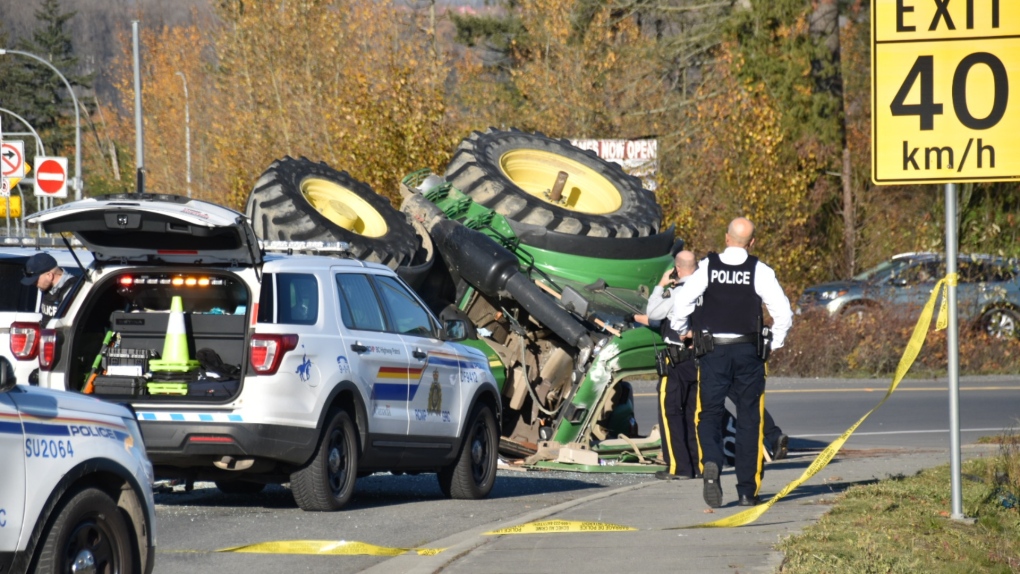 1 arrested, taken to hospital after police pursue tractor on B.C. highway
