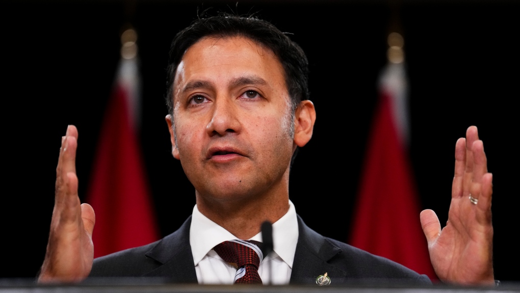 Justice Minister and Attorney General of Canada Arif Virani holds a press conference at the National Press Theatre in Ottawa on Thursday, Oct. 5, 2023. THE CANADIAN PRESS/Sean Kilpatrick