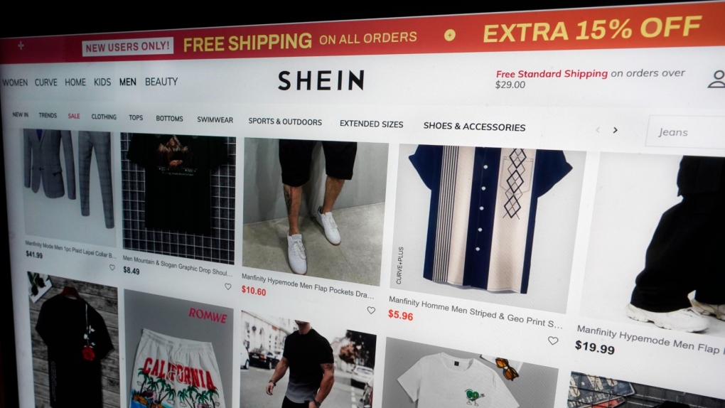 A page from the Shein website is shown in this photo, in New York, June 23, 2023. (AP Photo/Richard Drew)