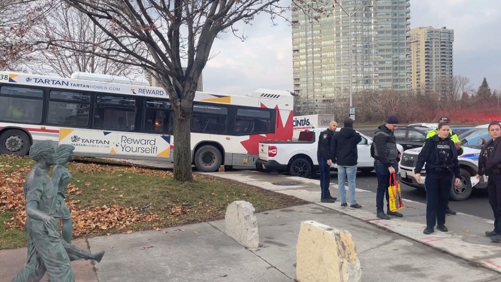 OC Transpo bus drives off the road following collision in Ottawa's east end