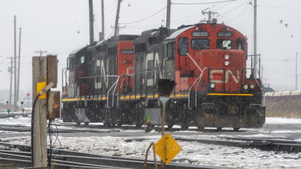 Canadian National Railway locomotives sit idle in the railyard on Tuesday, November 19, 2019 in Montreal. (THE CANADIAN PRESS/Ryan Remiorz/File)
