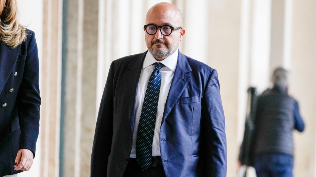 Newly appointed culture Minister Gennaro Sangiuliano arrives at Quirinal presidential palace to be sworn in, Saturday, Oct. 22, 2022. (AP Photo/Andrew Medichini, File)