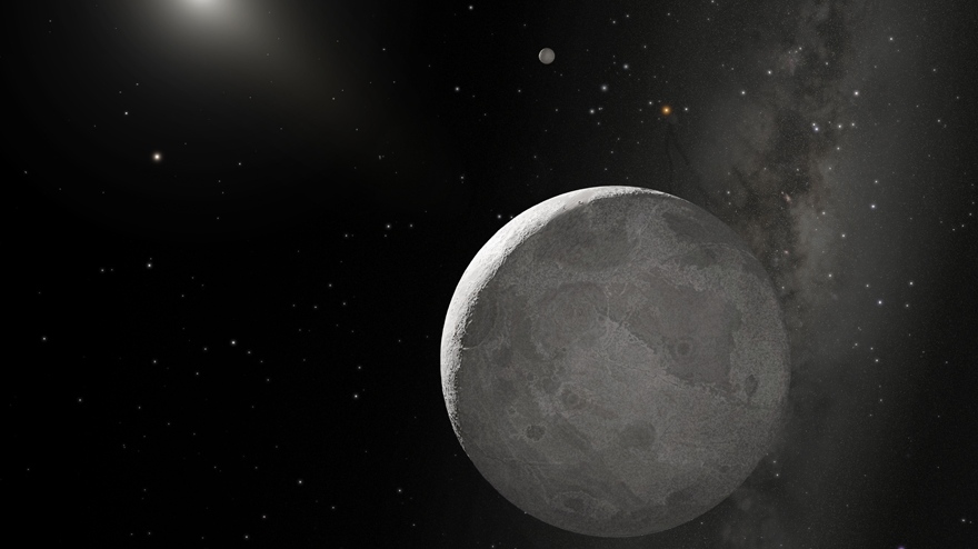 An artist's representation of the dwarf planet Eris and its only moon, Dysnomia. (Credit: NASA/ESA/A. Schaller (STScI))