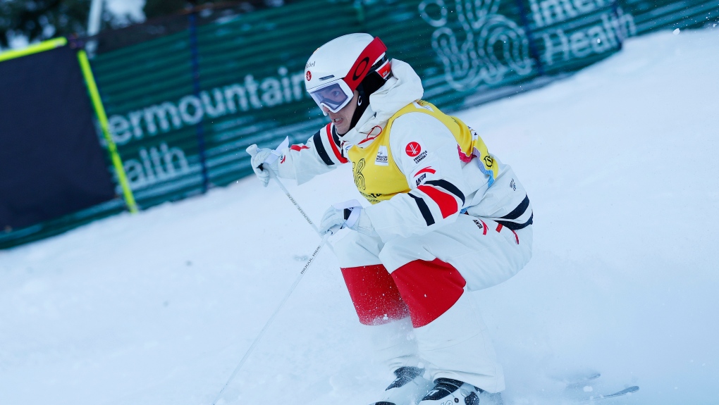 Mikael Kingsbury, of Canada, competes in the men's moguls World Cup race, Thursday, Feb. 2, 2023, in Park City, Utah. (AP Photo/Jeff Swinger