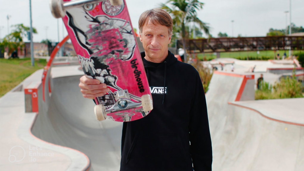 In this photo provided by The Skatepark Project, skateboarder Tony Hawk poses for a picture at the Linda Vista Skatepark in San Diego in 2020. (Courtesy of The Skatepark Project via AP)
