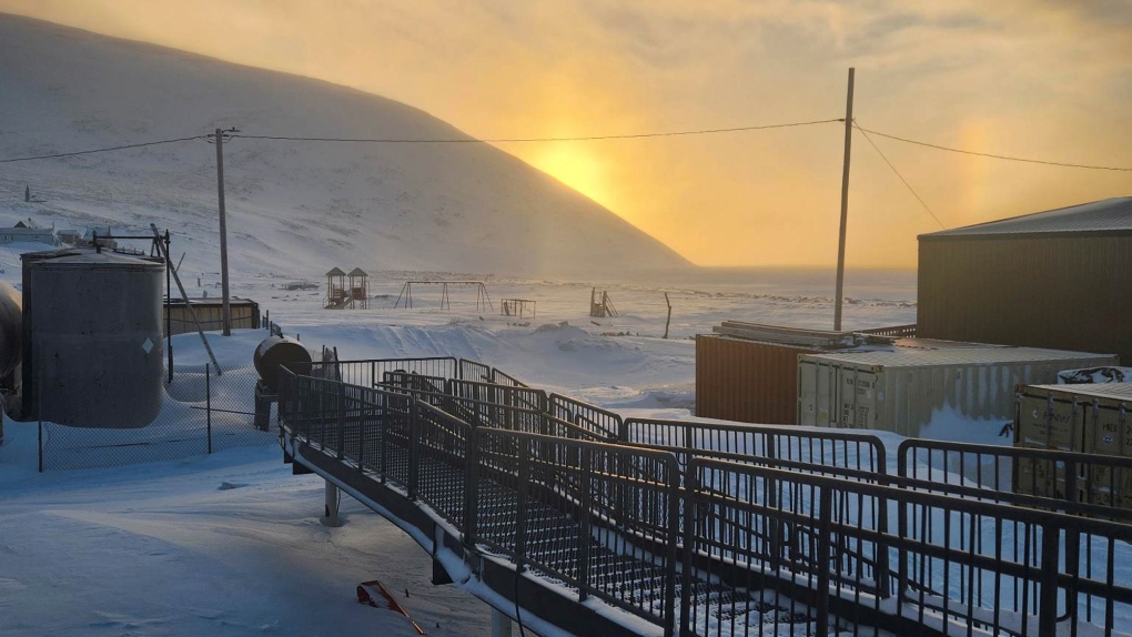 A walkway leading into the school in Wales, Alaska, where a 24-year-old woman and her 1-year-old son were killed in an encounter with a polar bear, Jan. 17, 2023. (Chrissy Friberg via AP, File) 