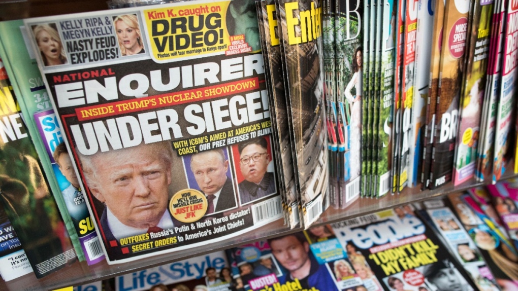 The National Enquirer featuring U.S. President Donald Trump on its cover is displayed on a newsstand in a store in New York, July 12, 2017.  (Mary Altaffer / AP) 