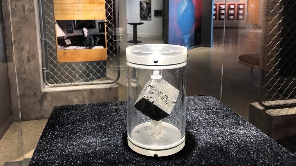 A cube of uranium is displayed Wednesday, July 15, 2020, at the National Museum of Nuclear Science and History in Albuquerque, N.M. (AP Photo/Susan Montoya Bryan) 