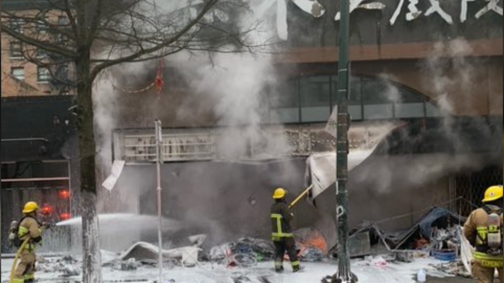 Downtown Eastside fire destroys tents in encampment, spreads to building