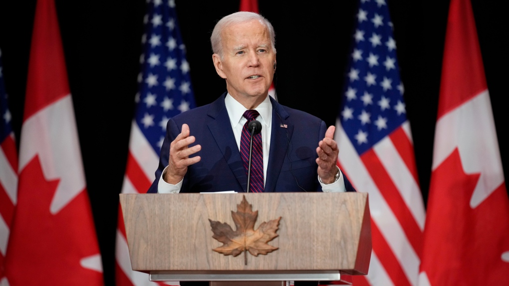U.S. President Joe Biden speaks during a news conference with Prime Minister Justin Trudeau on March 24, 2023, in Ottawa, Canada. (AP Photo/Andrew Harnik)