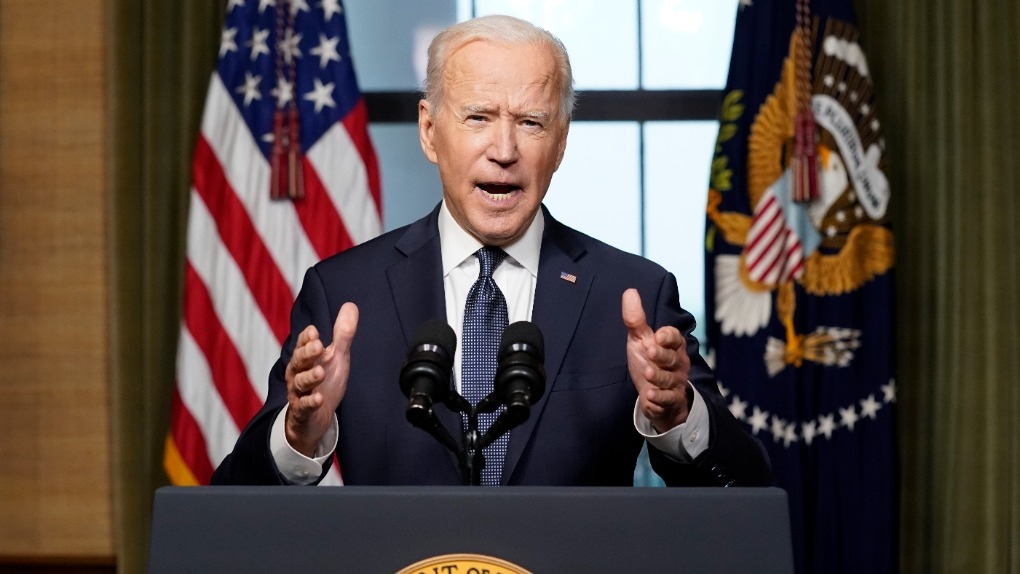 President Joe Biden speaks from the Treaty Room in the White House on April 14, 2021. (AP Photo/Andrew Harnik, Pool, File)