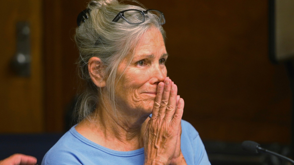 In this Sept. 6, 2017, file photo, Leslie Van Houten reacts after hearing she is eligible for parole during a hearing at the California Institution for Women in Corona, Calif. (Stan Lim/Los Angeles Daily News via AP, Pool, File) 