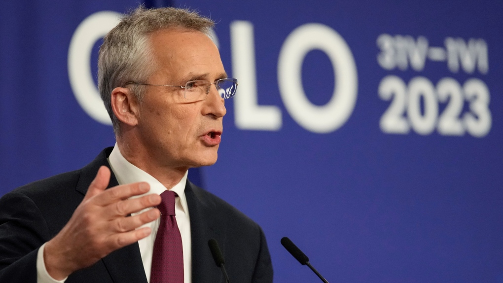 NATO Secretary General Jens Stoltenberg speaks during a media conference after the meeting of NATO foreign ministers in Oslo, Norway, Thursday, June 1, 2023. (AP Photo/Sergei Grits)