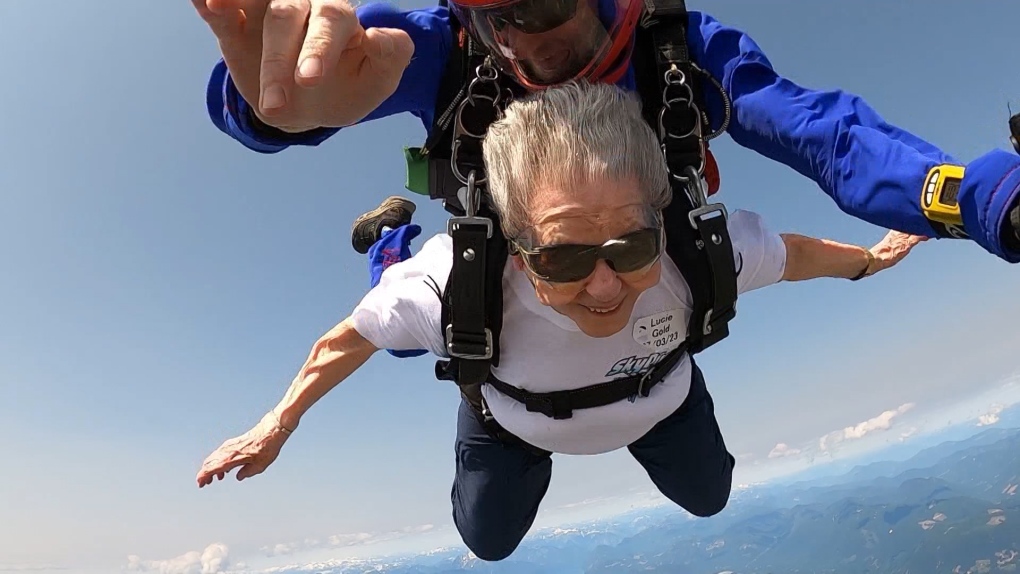 ‘I don’t scare easy’: Sky-diving great-grandmother celebrates 99th birthday in B.C.