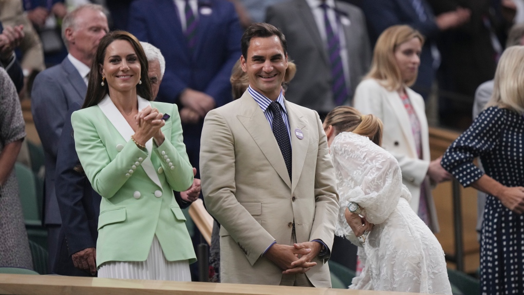 Princess Kate takes her seat in Royal Box at Wimbledon, right next to Roger Federer