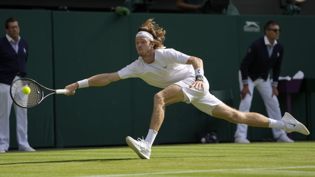 Andrey Rublev gets to the ball and sets up the win to reach Wimbledon quarterfinals
