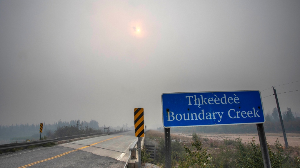 Wildfire smoke fills the air at Boundary Creek, Northwest Territories about 25 kilometers east of Yellowknife, on Tuesday Aug. 15, 2023. THE CANADIAN PRESS/Bill Braden