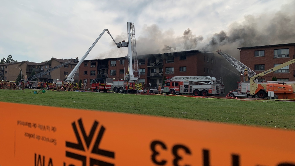 Firefighters battle four-alarm blaze at Dorval apartment building