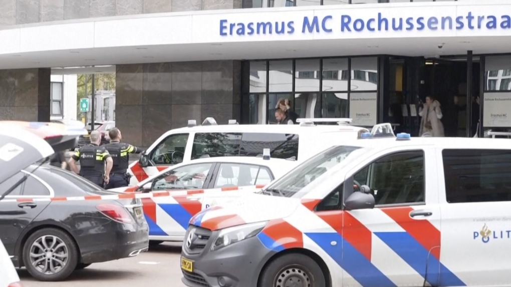 Emergency services attend to the scene at Erasmus Medical Center, Rotterdam, the Netherlands, Thursday Sept. 28, 2023. Police in the Netherlands say that people have been killed in two shootings in the Dutch port city of Rotterdam, one at a university hospital and one at a nearby home. (AP Photo)
