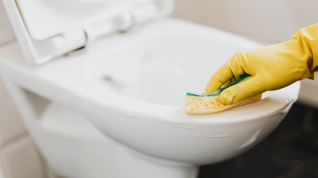 FILE: A person's hand is seen cleaning a toilet bowl. (Photo by Karolina Grabowska via Pexels)