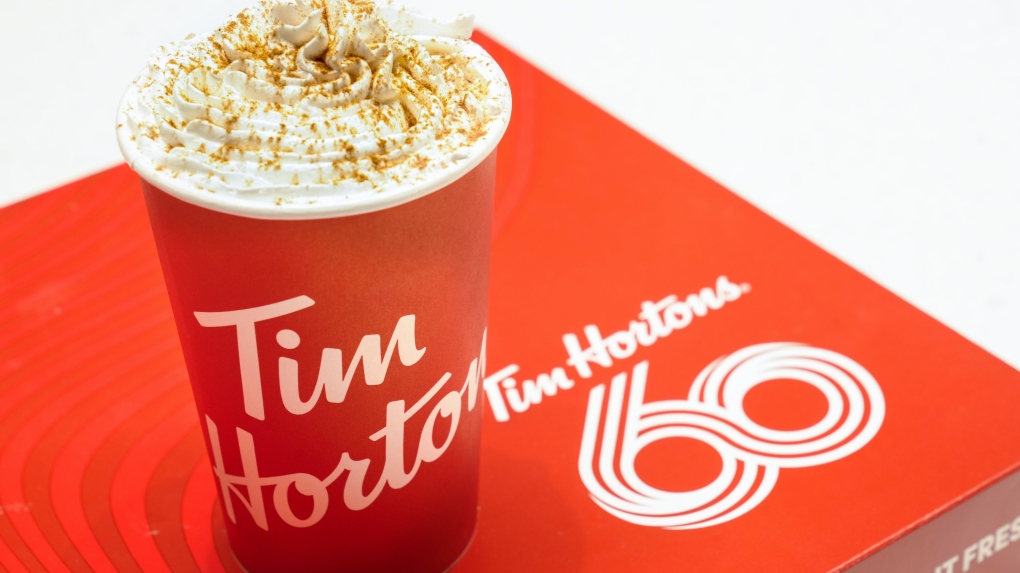 A non-alcoholic Bailey's Latte with a roasted hazelnut top is photographed at the Tim Hortons test kitchen in Toronto, Friday, Dec. 8, 2023. THE CANADIAN PRESS/Chris Young 