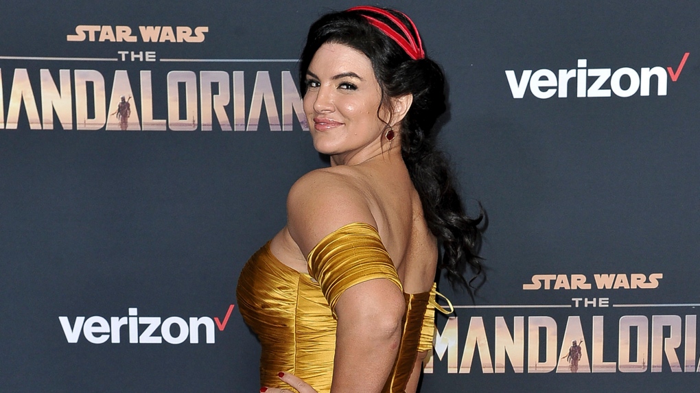 FILE - In this Wednesday, Nov. 13, 2019, file photo, Gina Carano attends the LA premiere of 'The Mandalorian' at the El Capitan Theatre in Los Angeles. (Photo by Richard Shotwell/Invision/AP, File)