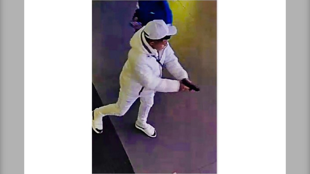 This surveillance image taken from a wanted poster provided by New York City Police Department Deputy Commissioner of Operations Kaz Daughtry on Friday, Feb. 9, 2024, shows a suspected shoplifter who shot a tourist in the leg inside a Times Square, New York, sporting goods store on Thursday, Feb. 8, 2024, who then fled into the street, stopping to shoot at a pursuing police officer. (New York City Police Department Deputy Commissioner of Operations Kaz Daughtry via AP)